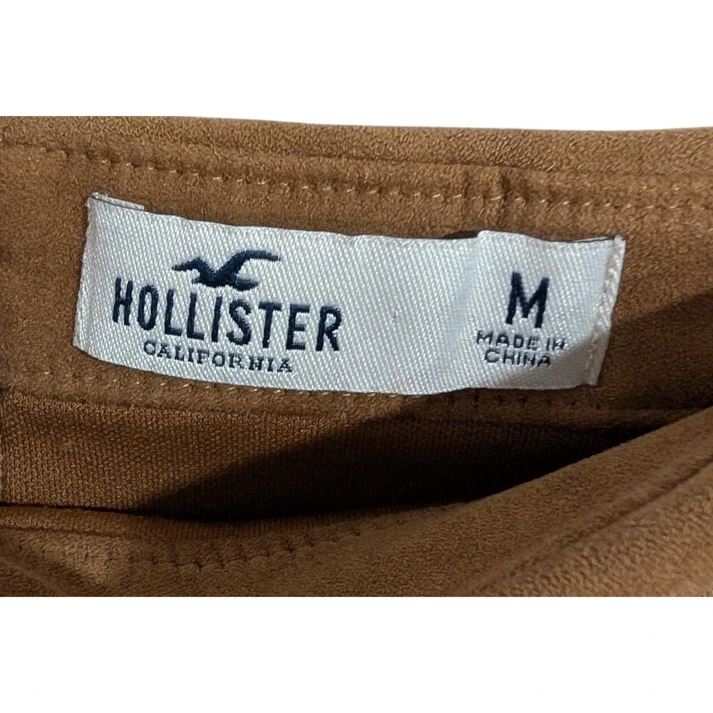 Hollister Faux Suede Mini Skirt Brown High Rise with Front Pockets and slits - M